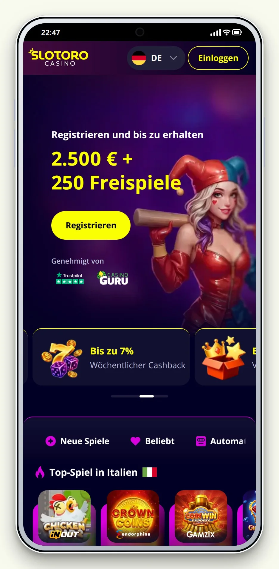 die mobile Lobby von Slotoro im Ratgeber zu litecoin casino