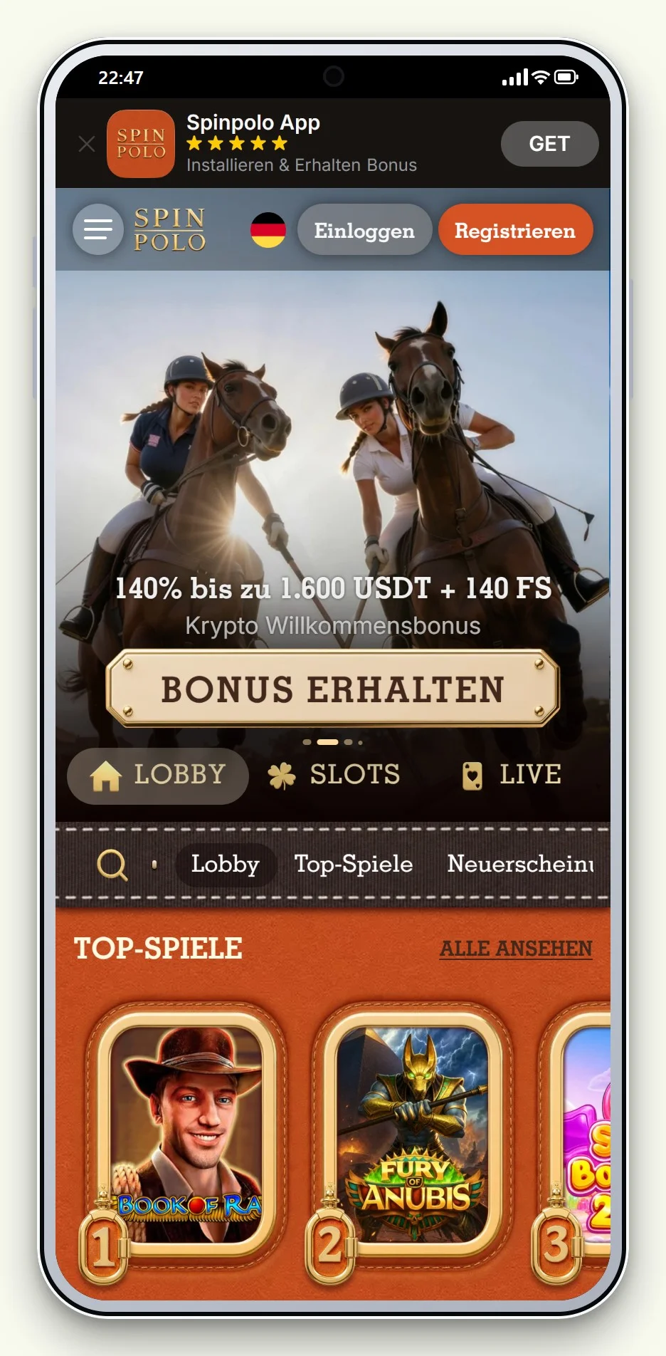 die Startseite von Spin Polo im Ratgeber zu online casino ohne deutsche lizenz