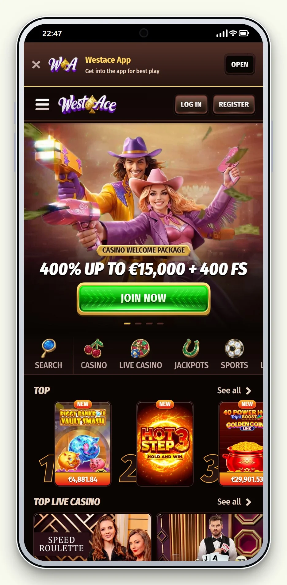 WestAce auf dem Smartphone aus unserem Vergleich casino revolut