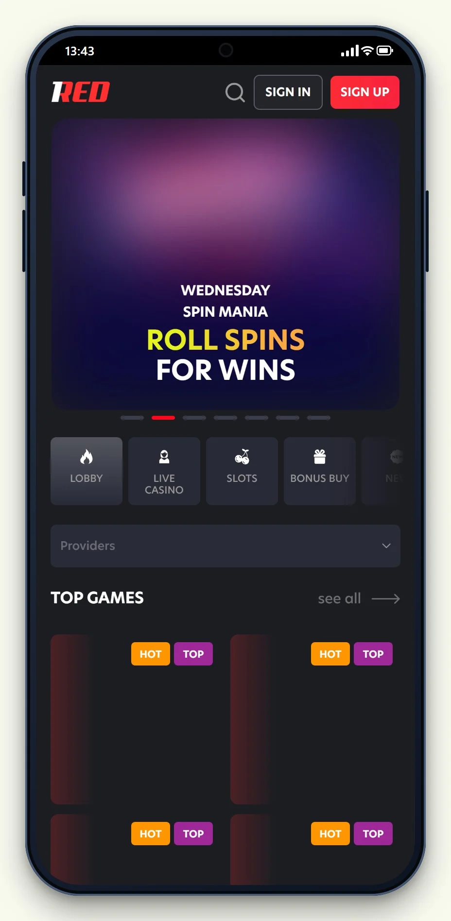 the 1Red Casino mobile site from our casino with skrill comparison