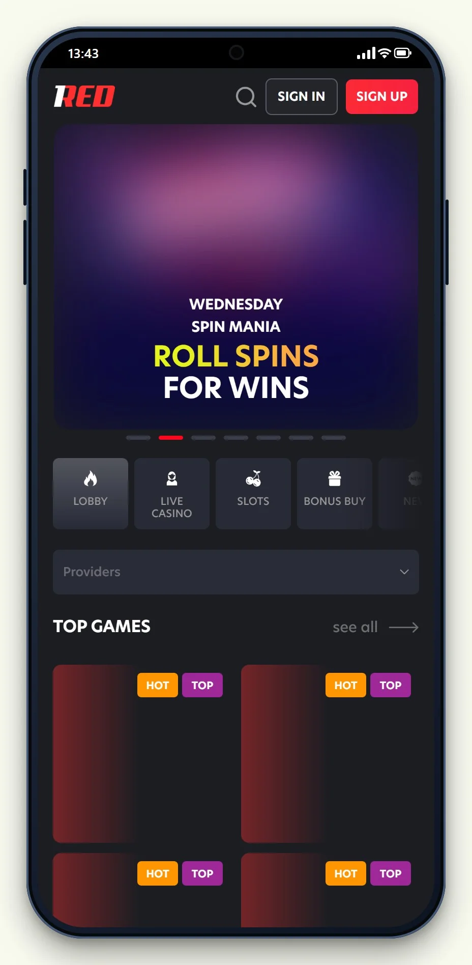 the 1Red lobby, one of the non gamstop casinos uk on this page