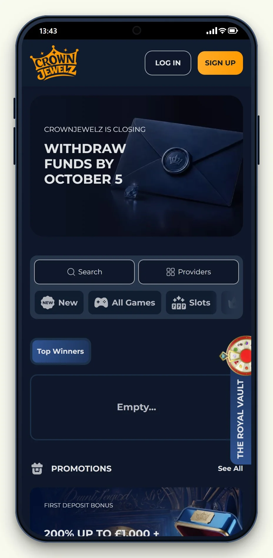 the CrownJewelz mobile site from our bitcoin casino comparison