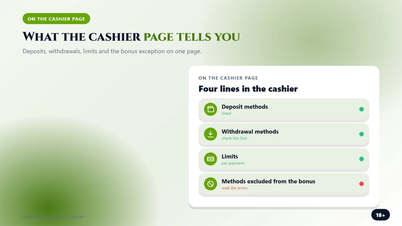 what the cashier page tells you, an infographic for the google pay casinos comparison